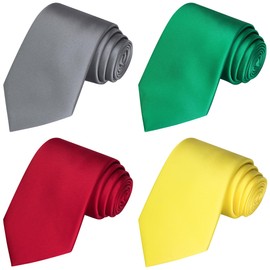 KissTies 4PCS Red Green Gray Yellow Satin Tie Festive Ties for Men + Magnetic Box
