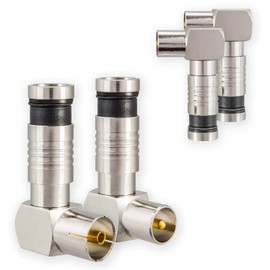 Right Angle Plug Set 2 x Male & 2 x Female for Cable View, Antenna Plug DVB-C Radio DVB-T2 TV IEC (Male + Female) Compression Connector Refined for Antenna Cable BK Systems 4K 90° Degree