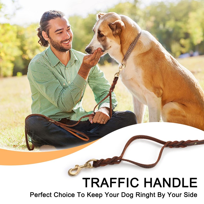Guiding Star Double Handle Leather Dog Leash 6ft, Heavy Duty