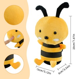 Kikuo Bee Plush Toy, Bee Soft Toy, 20cm Cute Bee Plushie, Bee Cuddly Toy for Unisex Cuddly Adults Sleeping, Cushion, Birthdays, Christmas