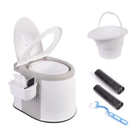Portable Camping Toilet - Outdoor Potty for Adults with Lid and Paper Holder - Commode Bucket Toilet for Camping, Hiking, Travel, Car, Boat,Fishing, Long Trips and Beach, Beige