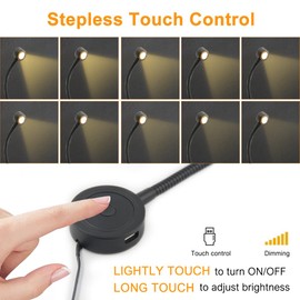 VST Bed Reading Lights for Headboard, Bedside Wall Mounted Reading Lamp, Reading Light Touch to Adjust Brightness with USB/Type-C Charging Ports, ETL-Listed