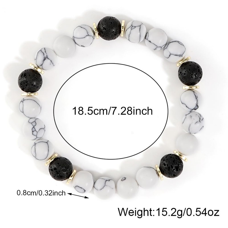 EQUBIO 8mm Lava Rock Howlite Bead Bracelet for Men, Matte