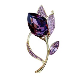 Flower Brooch Lapel Pin for Women - Stylish Handmade Crystal and Pearl Rhinestone Boutonniere for Hat, Bag, Suit, Dress, Scarf, Shawl Costume Accessories Brooches and Pins for Women (Gold Purple Flower)