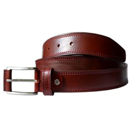 PASQUALE CUTARELLI Mens Plain Italian Bullhide Leather Belt with Double Stitch Burgundy Medium 36 Inches