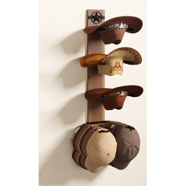 TIPSYTREE Hat Holder Rustic Wood Star Design – 2-Piece Organizer with Extra Wide Wooden Boards (12cm / 4.72"), 4-Hook Cowboy Hat Rack for Wall, Western Decor, Hat Storage Display Hanger