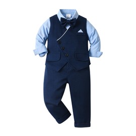 Volunboy Boys Formal Childrens Suit 4-Piece Set, Cute, Men's Clothes, Baby Clothes, Weddings, Birthdays, Graduation Ceremonies, School Entrance Ceremonies, Shrine Visits, Commemorative Photos, 27.6 -