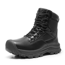NORTIV 8 Men's Waterproof Work Military Tactical Boots Rubber Toe Leather Outdoor Hiking Motorcycle Combat Boots,Size 12,BLACK,SNMT247M
