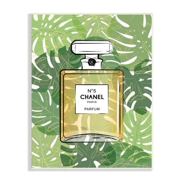 Stupell Industries Tropical Glam Perfume Cosmetic Bottle Monstera Leaf Pattern,