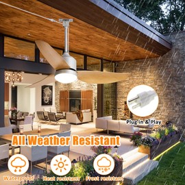 Depuley Outdoor Ceiling Fan with Light: 42 Inch Nickel Waterproof Gazebo Fans with Lights Outdoor Hanging - Plug in Remote App Control for Patio Indoor Farmhouse Porch - 6 Speed Reversible DC Motor