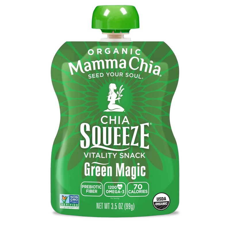 Mammachia Chia Squeeze Green Magic Vitality Snack, Vegan Friendly, Kosher,