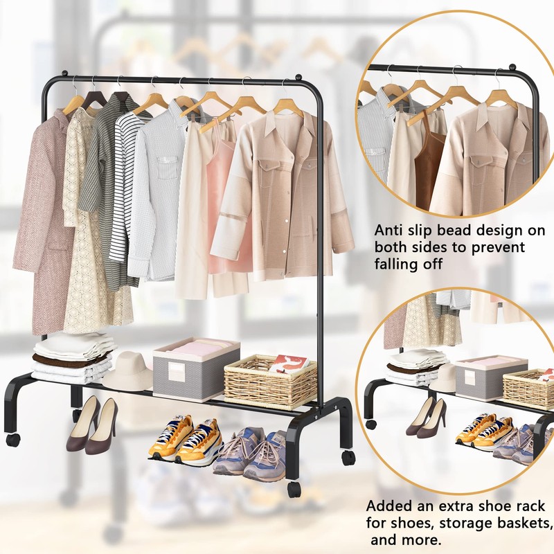 OTROUWORHT Rolling Clothes Rack Metal Clothing Rack with Wheels Garment
