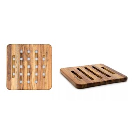Baum Brothers Set 2 Porta Caliente Cuadrado Madera Natural Acacia | Sw-02
