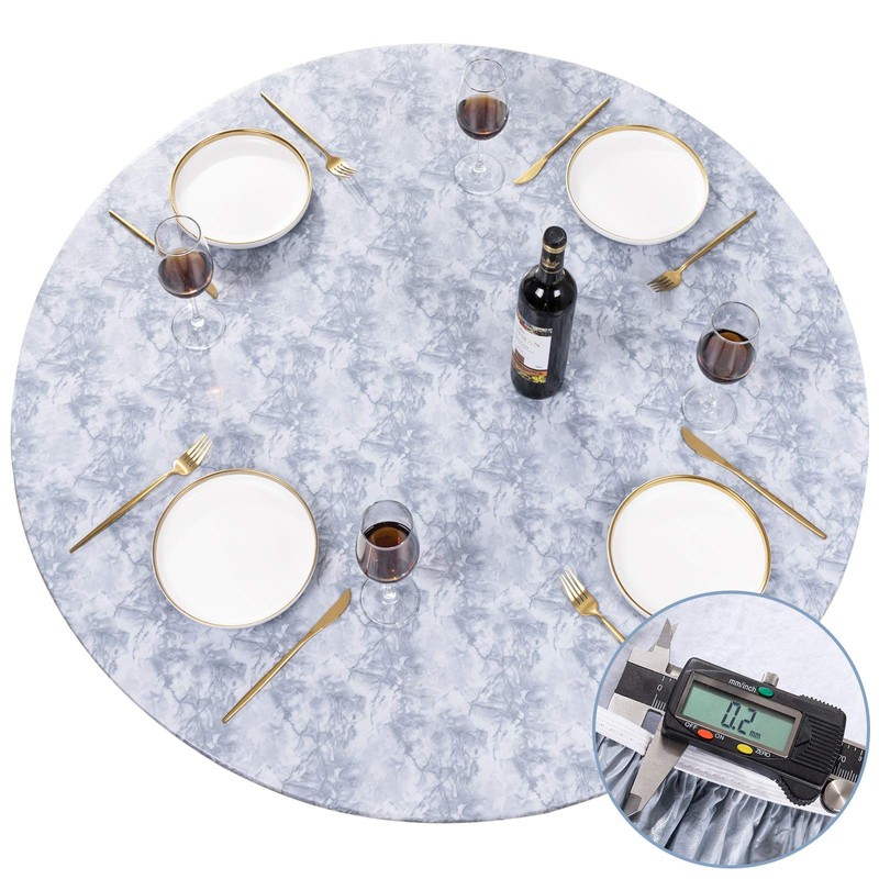 UMINEUX Round Fitted Vinyl Tablecloth with Elastic Edged & Flannel