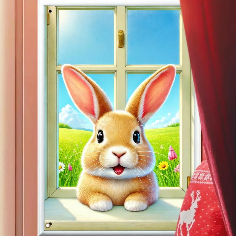 BlissYard Easter Banner Bunny Curtain Window Cover Cute Bunny Banner