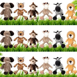 Halloscume 18 Pcs Safari Stuffed Animals for Baby Shower Plush Animal Toys Lion Elephant Zebra Tiger Monkey Giraffe Stuffed Animal Cute Plush Toys for Girls and Boys Animal Themed Party Decoration