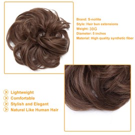 S-noilite Hair Bun Extensions Messy Wavy Curly Dish Donut Scrunchie Hairpiece Accessories Chignons Updo Ponytail Pony Tail Synthetic Hair Extension for Women/ 1 Piece 30G 8#