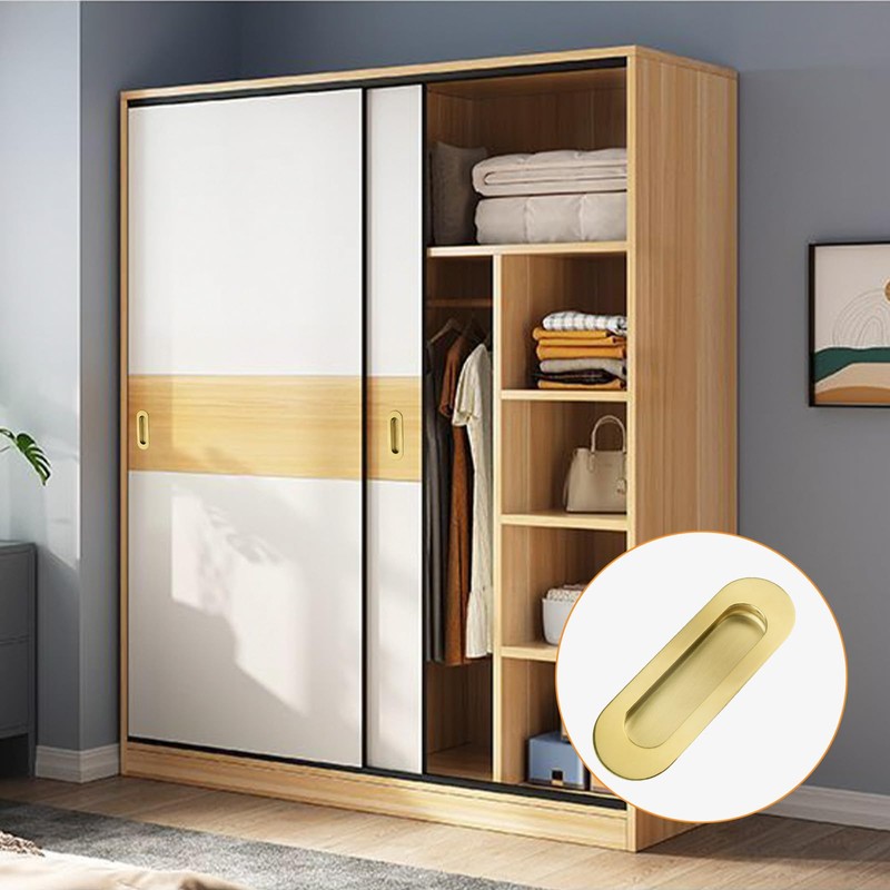MOROBOR 2Pcs Bright Gold Stainless Steel Side Hole Flush Pull,
