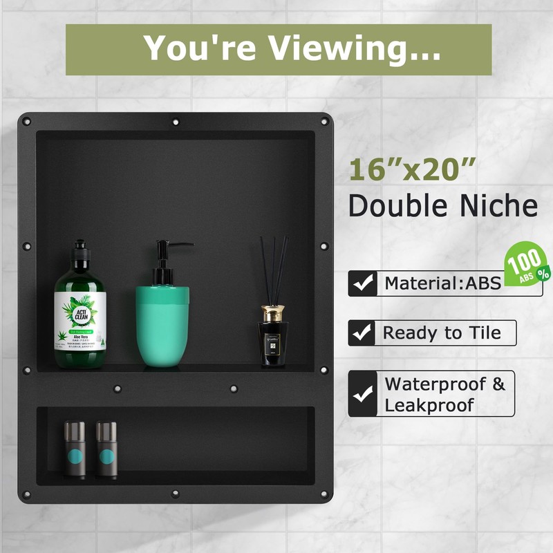 Suteck Shower Niche Double Shelf, 16-Inch Width x 20-Inch Height