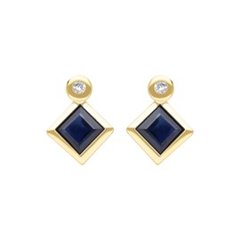 Ivy Gems 9ct Yellow Gold 3mm Square Cut Sapphire and Diamond Stud Earrings