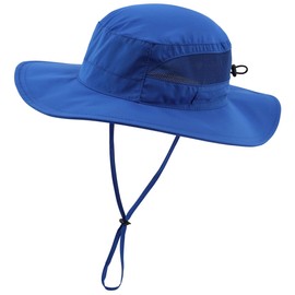 Magracy Unisex Mens Outdoor Wide Brim Sun Hat Summer Adjustable Bucket Fishing Hats UV Protection Safari Hat Foldable Royal Blue