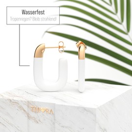 THIORA Women's Earrings - 'Tahiti Tide' | Summer Hoop Earrings | Premium Stainless Steel | 18 Carat Gold Coated | White Enamel Lacquered, Stainless Steel