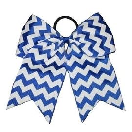 "Chevron Royal Blue" Cheer Bow Pony Tail 3" Ribbon Girls Hair Cheerleading