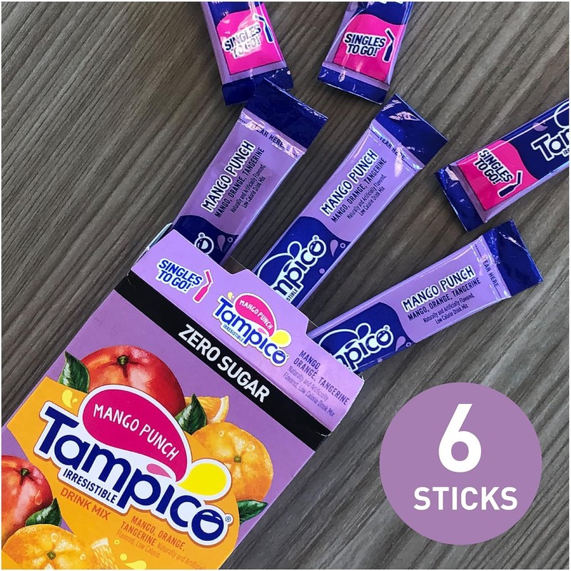 Tampico Singles To Go Drink Mix Packets, Mango Punch, Zero