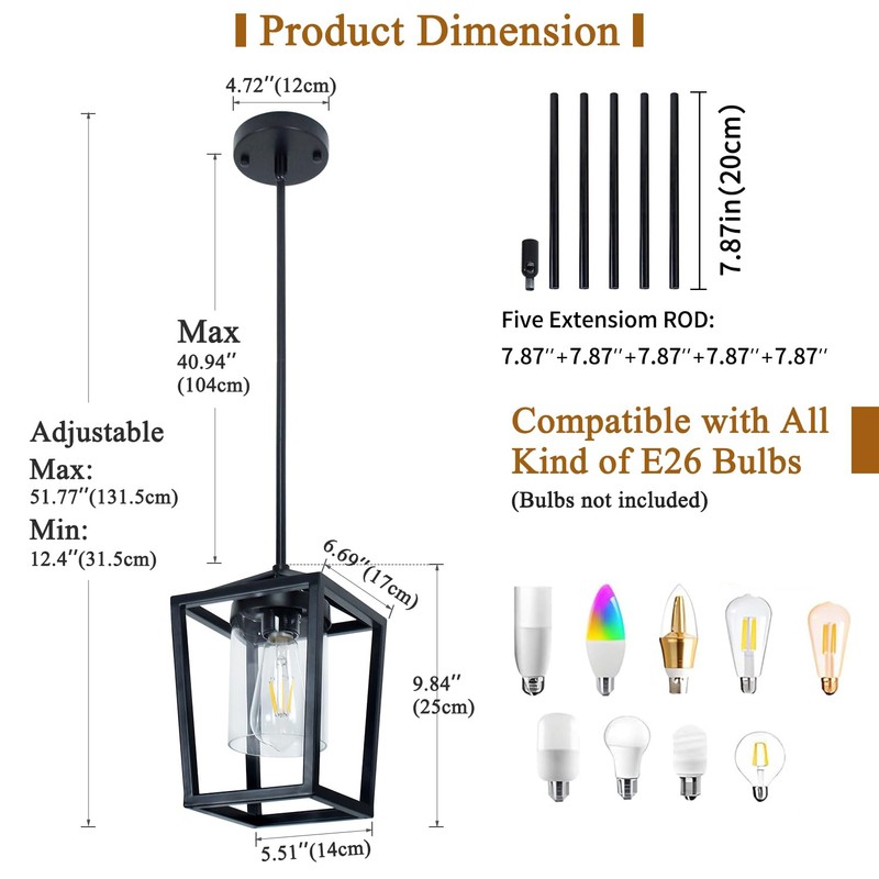 Quxezz 1-Light Black Pendant Lights Kitchen Island, Farmhouse Metal Cage