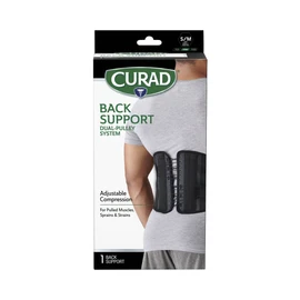 CURAD Back Support with Dual- Pulley System, Size S/M - Adjustable Compression