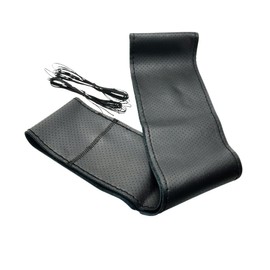 HTharros Steering Wheel Cover Genuine Leather Braided Steering Wheel Cover Leather DYI Hand Sewing Dress Up Breathable Touch Black Black