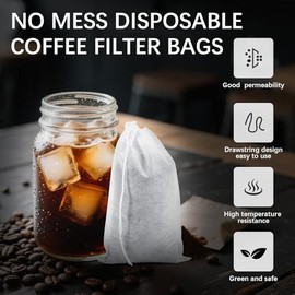 150 bolsas para café frío de 4 x 6 pulgadas, bolsas de filtro de café frío desechables sin desorden con cordón, bolsa de té vacía grande para té de hojas sueltas, café helado, hierbas, especias