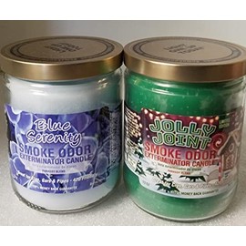 Smoke Odor Exterminator 13 oz Jar Candles Assortment Two Fragrances Bundle Blue Serenity/Jolly Joint.