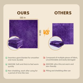 HOMFINE Oversized King Fleece Blanket 120x120 Inches - Ultra Soft Cozy Warm Giant Huge 10'x10' Blanket for Bed, Sofa, Couch, Travel, Camping, Extra Large 350 GSM Flannel Big Throw Blanket, Purple
