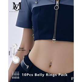 CM Crareesi Mania Pack of 10 Belly Button Piercings Retainers 10 mm Pregnancy Belly Button Piercing 14G Acrylic Belly Button Piercing Balls Maternity Belly Button Piercing Bioflex Plastic Belly Button