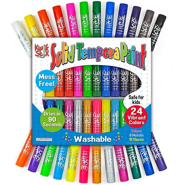 The Pencil Grip Kwik Stix Solid Tempera Paint Pens, Assorted Vibrant Colors, Classic, Metallic & Neon Colors, Super Quick Drying, 24 Count - TPG-604
