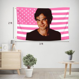 Shmbada 2x3 Ft Decorative Ian Somerhalder Flag Double Stitched with 2 Brass Grommets for Indoor Outdoor, Wall Hanging Tapestry College Dorm Room Decoration (Pink, 2x3 ft)