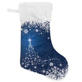 Blue Christmas Tree Christmas Stocking 18 Inch Winter White Sliver Snowflake Large Xmas Stockings for Family Holiday Christmas Party Decorations Gift
