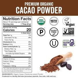 Viva Naturals Organic Cacao Powder, 1lb, Perfect for Baking & Smoothies, 454 g..