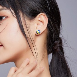 NewL 925 Sterling Silver Sports Volleyball Enamel Stud Earrings for Women Anti-allergy Ear Studs Girl Gifts