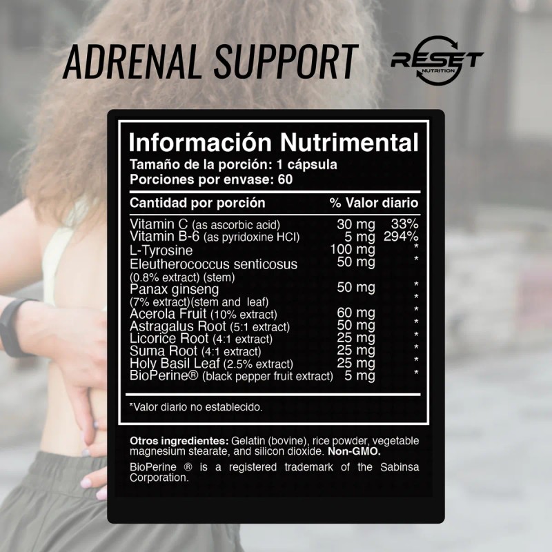 Reset Nutrition Adrenal Support Suprarrenal Energía 60 Cáps