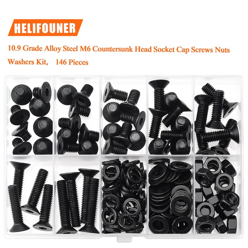 HELIFOUNER 146 Pieces M6 x 8mm /10mm /12mm /16mm /20mm