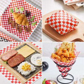 GeeRic GeeRic Waxed Deli Paper Sheets 12 * 12 Inch, 100 Pcs Food Basket Liners for Sandwiches, Burgers, Checkered Deli Wrap Wax Paper Sheets Red