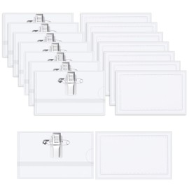 Pack of 50 90 x 56 mm Clip-on Name Badges Gund, Transparent on Both Sides, PVC Name Plate, Clothing with Clips and Pins for Employees, Conference Name Tags, Exhibition Cards