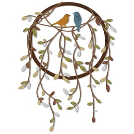 Ferraycle Metal Wall Art Bird on Tree Branch Silhouette with Drooping Vines Bird Art Decor Rustic Metal Spring Decor for Living Room Outdoor Garden Porch Wall Housewarming Party Gift(Classic Color)