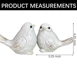 realideas Set of 2 White Bird Decor for Home Decor, Farmhouse Bird Decor Bird Statue Sculpture - Decorative Carved Rustic Distressed Animal Bird Decor Ornaments - Collectible Bird Figurine | Spring