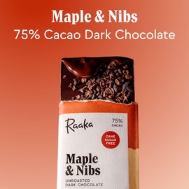 Raaka Chocolate Maple & Nibs, 75% Cacao Dark Chocolate | Gourmet Dark Chocolate Gift | Organic, Paleo, Vegan, Fair Trade, Soy Free, Non GMO, Gluten Free, Kosher | 1.8oz Bars, 3-Pack