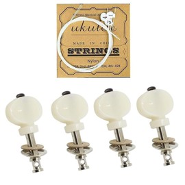 TUOREN 4Pcs White Ukulele Tuning Pegs and 1 Set Ukulele Nylon Strings, Metal Pin Machine Heads Tuners for Ukulele Strings Precise Tuning Replacement Parts
