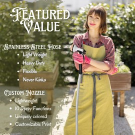 Floral Drip Garden Hose 75 ft- Flexible Light Weight Metal Water Hose. Non Expandable, No Kink, Pet and Rust Proof Hose. For Outdoor Use. Manguera Para Jardin. BONUS 10-way Spray Nozzle