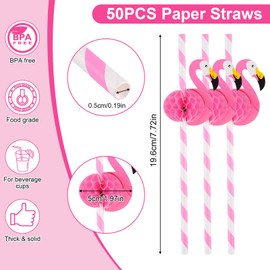 50 Stk Strohhalme Papier, 20 cm Rosa Vogel Papierstrohhalme, Lustige Hawaii Tropisch Trinkhalme Papier für Kinder Flamingo Sommerparty Getränkedekoration, Geburtstag, Hochzeit, Bar(Flamingos)